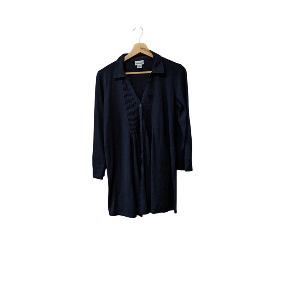 Navy Blue Knit Shirt Top Motherhood Maternity Button Down Preppy Size Med L/S